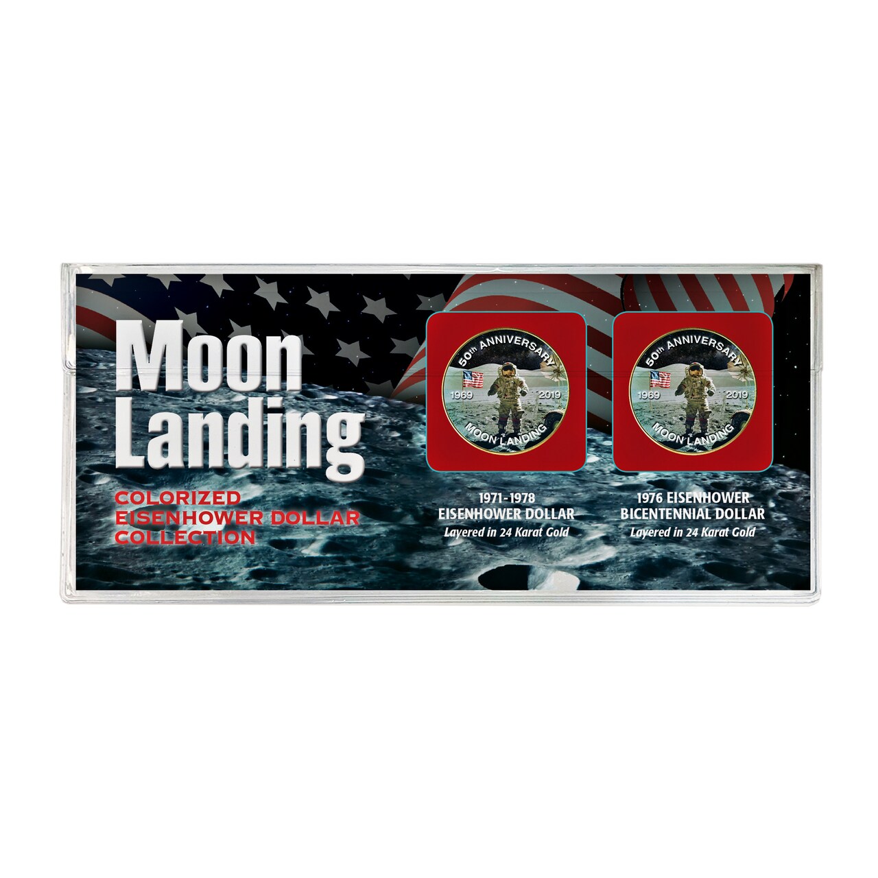 Moon Landing Eisenhower Colorized Eisenhower and Bicentennial Dollars Gold Layered Coin